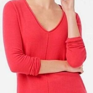 J.Crew V Neck Sweater in Coral Lightweight Cotton Wool Blend EUC